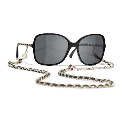 Square Sunglasses Acetate & Lambskin Black. Lenses: Grey, 